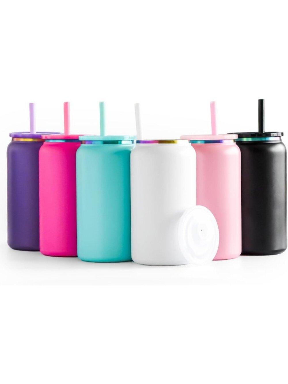 Matte Stainless Steel Cups with Lids & Straws, 16oz Set of 6 - Durable & Stylish